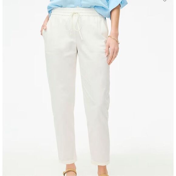 NWT J. Crew Womens White Linen-Cotton Blend Drawstring Straight leg Pant Size T2 - Picture 1 of 11